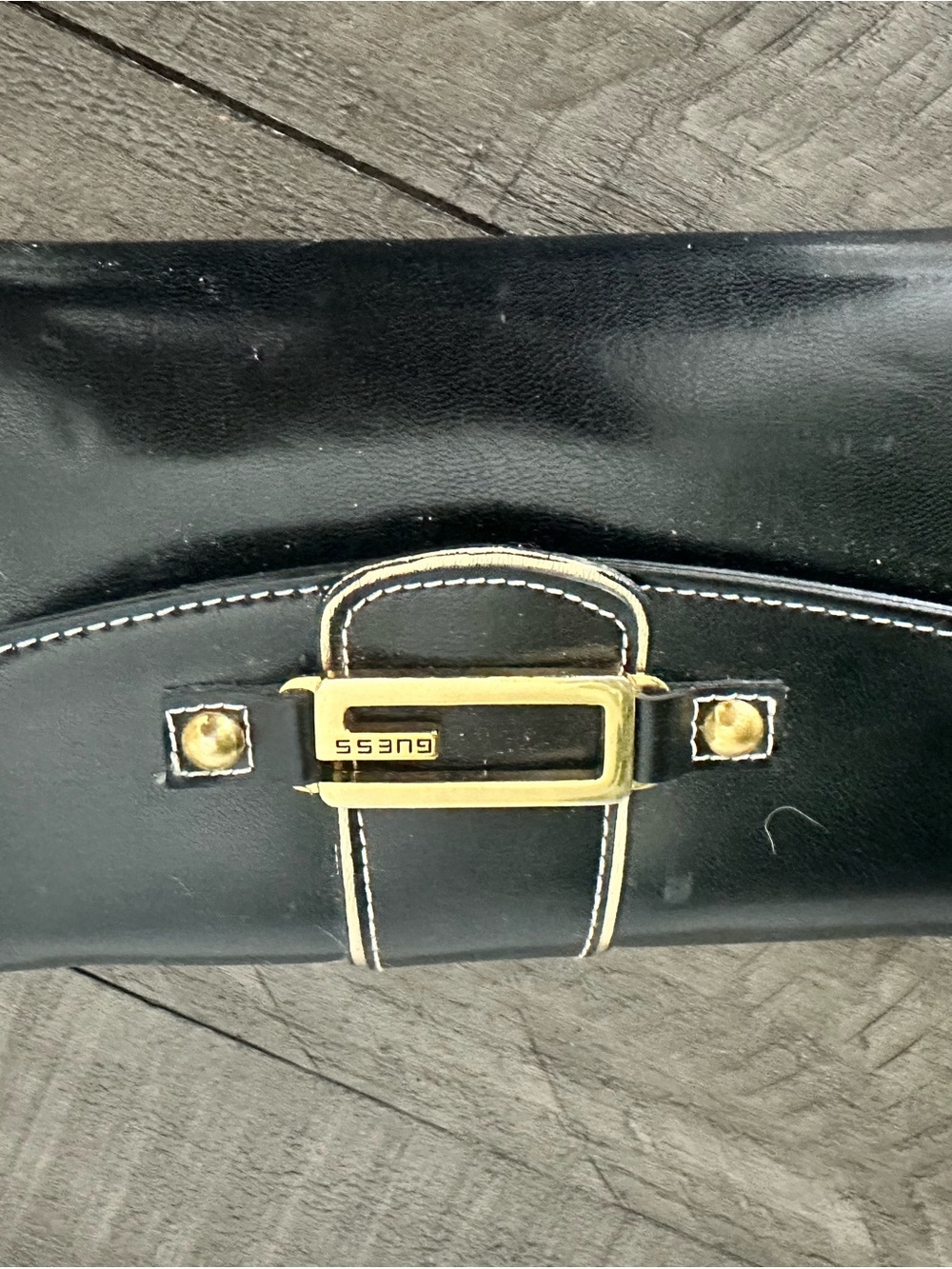 Guess Black Leather Clutch with Gold Buckle